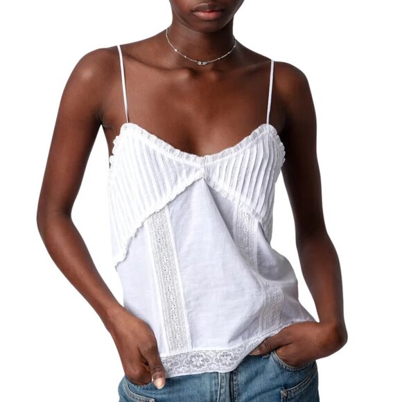 NWT | Zadig & Voltaire White Calixia Tomboy Embroidered V Neck Camisole Small - Picture 1 of 8